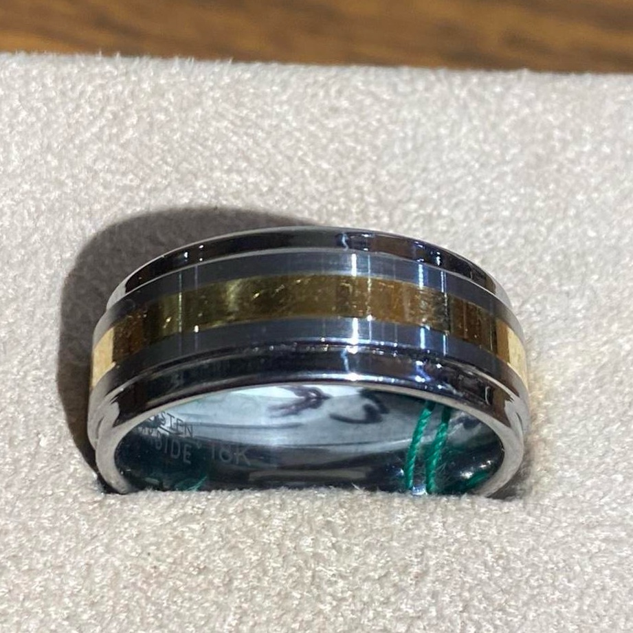 Mens Ring Tungsten Carbide And 18k Gold Wedding Band